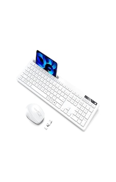 Vivefox Kablosuz Klavye Ve Mouse - Telefon Tutuculu Usb Type-c - Beyaz-66131
