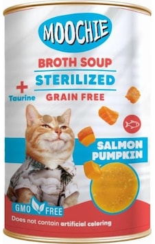 Moochie Kısırlaştırılmış Somonlu Bal Kabaklı Tahılsız Et Suyu Kedi Çorbası 135 ML Moochie Kısırlaştırılmış Somonlu Bal Kabaklı Tahılsız Et Suyu Kedi Çorbası 135 ML