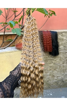 Naturel Peruk Afro Lastıklı At Kuyrugu Sarı Naturel Peruk Afro Lastıklı At Kuyrugu Sarı