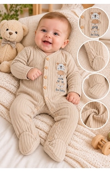 Iq Baby Animals Jakarlı Erkek Tulum 3-9 Aylık -ba1165193 - Bej