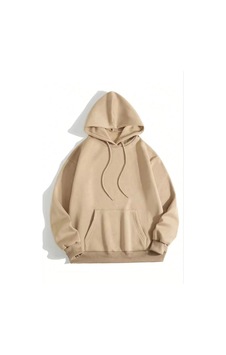 Velmora Fashion Kadın Kapüşonlu Kanguru Cepli 3 İplik Pamuklu Düz Hoodie Sweatshirt - Bej Velmora Fashion Kadın Kapüşonlu Kanguru Cepli 3 İplik Pamuklu Düz Hoodie Sweatshirt - Bej