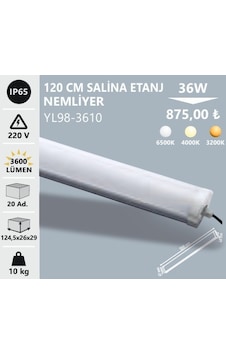 Noas 36w 120 Cm Salina Etanj Nemli Yer Armatürü, Günışığı Yl98-3611 Beyaz
