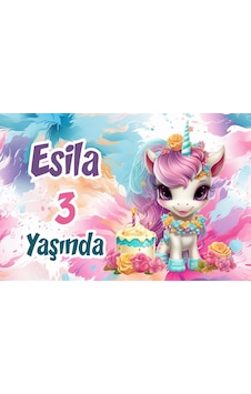 Pasta Ve Unicorn Temalı Doğum Günü Afişi -2 35x50 Cm Pasta Ve Unicorn Temalı Doğum Günü Afişi -2 35x50 Cm
