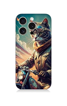 Apple Uyumlu iPhone 15 Pro Max Motosiklet Kedisi Desenli Silikon Kılıf Silikon Apple Uyumlu iPhone 15 Pro Max Motosiklet Kedisi Desenli Silikon Kılıf Silikon
