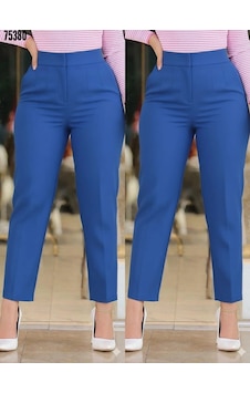 DefyModa Kadın Üste Oturan Paçası Bilek Üzerinde Biten Krep Kumaş Pantolon 36 S - 50 5xl Lacivert