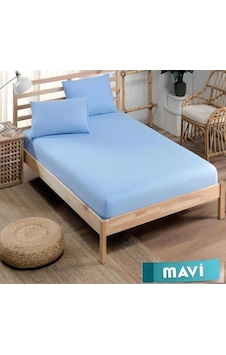 Pamuklu Ranforce Kumaş Lastikli Fitted Yastıklı Çarşaf Seti Battal Boy Mavi Pamuklu Ranforce Kumaş Lastikli Fitted Yastıklı Çarşaf Seti Battal Boy Mavi