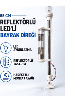 Krom Bayrak Direği 55cm Led Reflektörlü Krom Bayrak Direği 55cm Led Reflektörlü