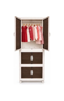 Modüler 3 Katlı Tekerlekli Gardırop & Çok Amaçlı Düzenleyici Dolap - 220 Lt Beyaz Beyaz