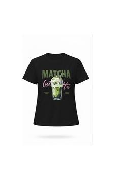 Kadın Siyah Matcha Latte Baskılı %100 Pamuk Tişört Siyah Kadın Siyah Matcha Latte Baskılı %100 Pamuk Tişört Siyah