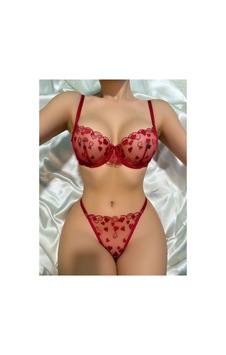 Pransa Kalpli Kırmızı Dantelli Sütyen Takımı Kırmızı - 808609887 Kırmızı