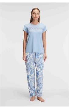 Findit Kısa Kol Bisiklet Yaka Kadın Viskon Çiçek Desenli Yazlık Örme Dantel Detaylı Pijama Takımı Mavi Findit Kısa Kol Bisiklet Yaka Kadın Viskon Çiçek Desenli Yazlık Örme Dantel Detaylı Pijama Takımı Mavi