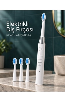 Değiştirilebilir Başlıklı Beyaz Elektrikli Diş Fırçası 5 Mod Ve 3 Yedek Başlık - Lisinya Değiştirilebilir Başlıklı Beyaz Elektrikli Diş Fırçası 5 Mod Ve 3 Yedek Başlık - Lisinya