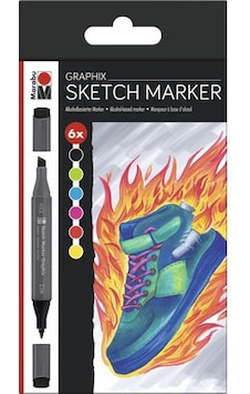 Marabu Graphix Sketch 6'Lı Marker Kalem Set - Ana Renkler Marabu Graphix Sketch 6'Lı Marker Kalem Set - Ana Renkler