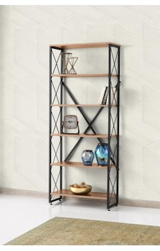 Erezogullari_Mobilya Modern Tarz Ahşap Metal 5 Raflı Kitaplık 80X30X180 80Lik3271 Erezogullari_Mobilya Modern Tarz Ahşap Metal 5 Raflı Kitaplık 80X30X180 80Lik3271