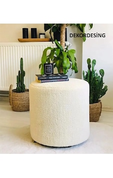 Handmade Krem Tedy Kumaş Silindir Dekoratif Pufidik Puf Bench Handmade Krem Tedy Kumaş Silindir Dekoratif Pufidik Puf Bench