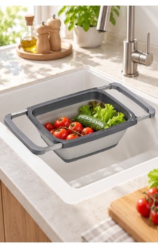 Ayarlanabilir Katlanır Süzgeç 6300 Ml Uzatılabilir Saplı Lavabo Üstü Sebze Meyve Yıkama Ve Süzme Aparatı Gri - 934811888 Diğer