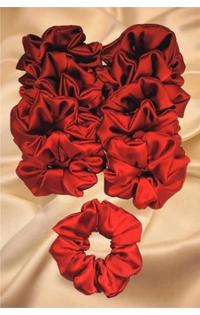 Kadın Kına Ve Nişan Düğün Için Lastikli Simit Kırmızı Saten 10lu Scrunchie Saç Toka Seti Kırmızı