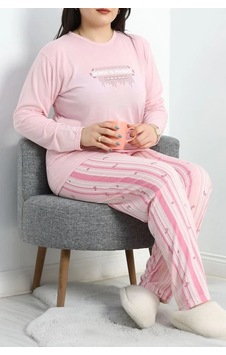 Seka Store Seka Viskon Büyük Beden Pijama Takımı Pembebeyaz - 50727.1049. Çok Renkli Seka Store Seka Viskon Büyük Beden Pijama Takımı Pembebeyaz - 50727.1049. Çok Renkli