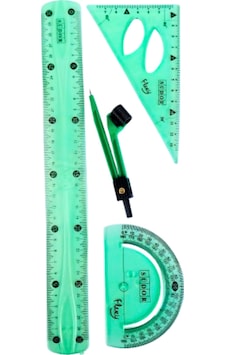 30 Cm Esnek Kırılmaz Cetvel Takımı 4 Lü Set Cetvel,pergel,açıölçer Ve Pergelli Set - Yeşil Yeşil