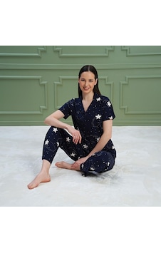 Over Sleep By Poleren Over Sleep 1171 Kadın Kısa Kol Önden Düğme Pijama Takım Lacivert Over Sleep By Poleren Over Sleep 1171 Kadın Kısa Kol Önden Düğme Pijama Takım Lacivert