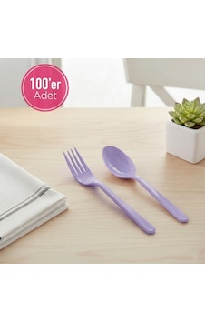 100 'er Adet Lila Plastik Lüx Çatal Ve Kaşık Seti 100 'er Adet Lila Plastik Lüx Çatal Ve Kaşık Seti