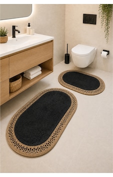 El Yapımı Bohem Banyo Paspası 2'li Pelüş Kaymaz Jel Taban 40x60 Cm Ve 60x100 Cm Siyah El Yapımı Bohem Banyo Paspası 2'li Pelüş Kaymaz Jel Taban 40x60 Cm Ve 60x100 Cm Siyah