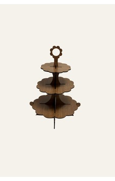 3 Katlı 360 Derece Dönebilir Ahşap Sunumluk Kahverengi