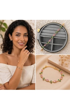 Premium Gold Renk Pembe Ve Yeşil Zirkon Taşlı Zarif Kadın Bijuteri Bileklik 22cm Altın - Pembe Premium Gold Renk Pembe Ve Yeşil Zirkon Taşlı Zarif Kadın Bijuteri Bileklik 22cm Altın - Pembe