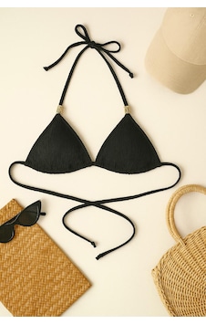 Intive Lingerie Kadın Siyah Pedli Üçgen Bikini Üstü Halter Bağlamalı Aksesuarlı Intive Lingerie Kadın Siyah Pedli Üçgen Bikini Üstü Halter Bağlamalı Aksesuarlı