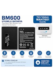 Türk Telekom Wah7601 Taşınabilir Wifi Modem Uyumlu Bm600 2000 Mah 3.7v Batarya