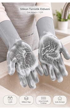 Tilbe Home Sihirli Magic Bulaşık Eldiveni Tırtıklı Elastik Kaymaz Dayanıklı Fırın Mutfak Araç Yıkama