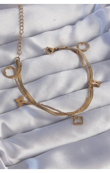 Ezoconcept 316l Çelik Gold Renk Çift Zincir Yonca Tasarım Bileklik 001 Ezoconcept 316l Çelik Gold Renk Çift Zincir Yonca Tasarım Bileklik 001