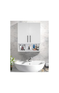 Çok Amaçlı Banyo Dolabı, Ecza Dolabı, 2 Kapaklı Dolap, Hol, Banyo, Ofis, Beyaz, Beyaz