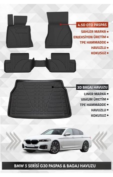 Bmw G30 5 Serisi 2017-2023 Uyumlu 4.5d Pro Premium Havuzlu Oto Paspas Ve Liner Bagaj Havuzu
