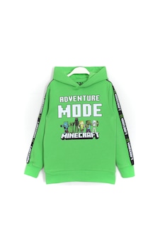 Minecraft Adventure Mode Baskılı Unisex Çocuk 2 İp Hoodie Yeşil