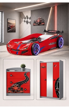 Formula Genç Odası, 3 Kapılı Dolap, Merso Full Ledli Arabalı Yatak, Şifonyer - Kırmızı Formula Genç Odası, 3 Kapılı Dolap, Merso Full Ledli Arabalı Yatak, Şifonyer - Kırmızı