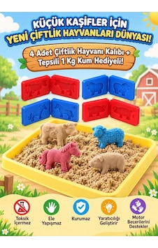 Çiftlik Hayvanları Kinetik Kum 1000 Gr 6 Adet 3d Kalıplı Ve Kum Havuzlu Kurumaz Oyuncak Kum Seti Çiftlik Hayvanları Kinetik Kum 1000 Gr 6 Adet 3d Kalıplı Ve Kum Havuzlu Kurumaz Oyuncak Kum Seti