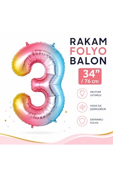 3 Rakam Folyo Balon Gökkuşağı 34 İnç 76 Cm Doğum Günü Parti Balonu Çok Renkli 3 Rakam Folyo Balon Gökkuşağı 34 İnç 76 Cm Doğum Günü Parti Balonu Çok Renkli