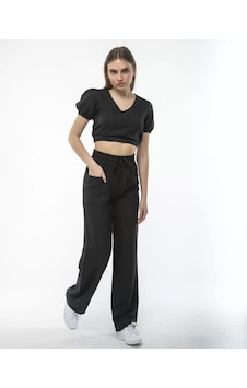 Tarzyeri Kadin Keten Pantolon Ve Crop Takım - Siyah 001 Tarzyeri Kadin Keten Pantolon Ve Crop Takım - Siyah 001