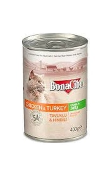BonaCibo Jöleli Tavuklu ve Hindi Etli Konserve Yetişkin Kedi Maması 400 G BonaCibo Jöleli Tavuklu ve Hindi Etli Konserve Yetişkin Kedi Maması 400 G