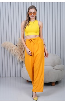 Polologin Butik Sarı Belden Bağlamalı Bol Paça Pantolon Sarı Polologin Butik Sarı Belden Bağlamalı Bol Paça Pantolon Sarı