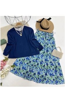Lovie Moda Kadın Çalıkuşu Etekli Takım Lacivert