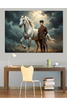 At Ve Mustafa Kemal Atatürk Dekoratif Kanvas - Mdf Ahşap Tablo At Ve Mustafa Kemal Atatürk Dekoratif Kanvas - Mdf Ahşap Tablo