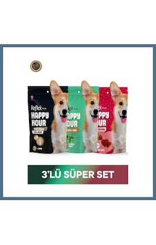 Buradabulabilirsin Reflex Plus Happy Hour Anti Aging Collagen & Dental Care - Ağız Ve Diş Sağlığı & Love Edition Köpek Ödül Maması Seti 3x60 Gr Bbz