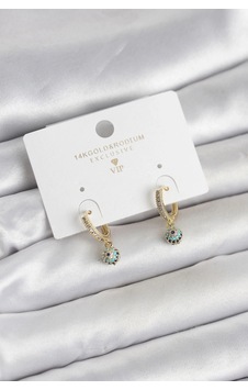 Minimal Nazarlı Model Gold Renk Zirkon Taşlı Kadın Küpe Çok renkli Minimal Nazarlı Model Gold Renk Zirkon Taşlı Kadın Küpe Çok renkli
