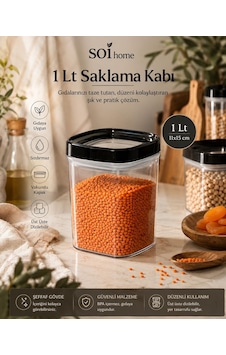 1 Lt Şeffaf Erzak Saklama Kabı, Siyah Vakumlu Kapaklı, Sızdırmaz, Üst Üste Dizilebilir Gıda Saklama Kabı 1 Lt Şeffaf Erzak Saklama Kabı, Siyah Vakumlu Kapaklı, Sızdırmaz, Üst Üste Dizilebilir Gıda Saklama Kabı