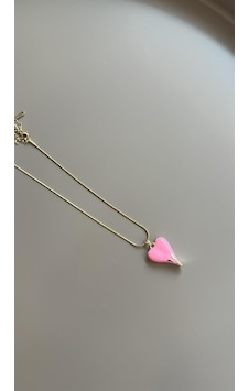 Mineli Kalp Kolye - Pembe Diğer Mineli Kalp Kolye - Pembe Diğer