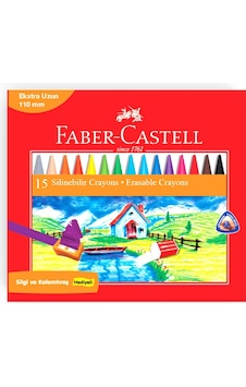 Faber-Castell Silinebilir Mum Boya 15 Renk,Ergonomik Üçgen Gövde,Canlı ve Örtücü Renkler