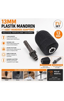 13 Mm Plastik Mandren + Sds Plus Mandren Adaptörü Darbeli Matkap Uyumlu 2'li Set