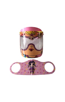 Gürbey Lol Bebek Baskılı Çocuk Siperlik + Prenses Desenli Çocuk Maske